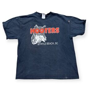 Y2K Hooters Shirt Men's Large Black Myrtle Beach Destination Parody Owl